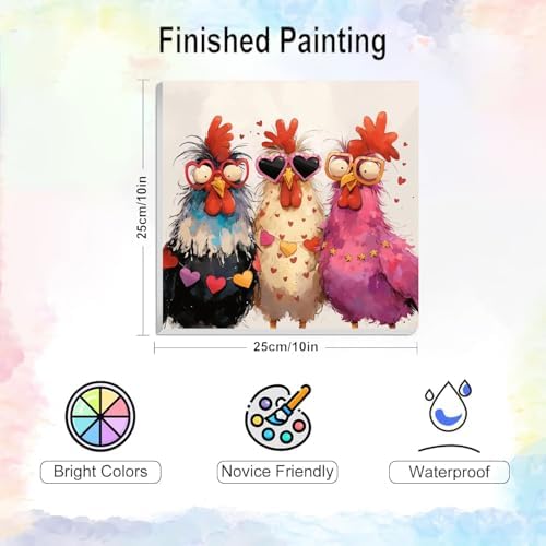 VIGEGU Chicken Paint by Numbers Kit for Adults Beginner,Paint by Number DIY Adult Paint by Number Kits for Home Decor 10x10 inch - Image 4
