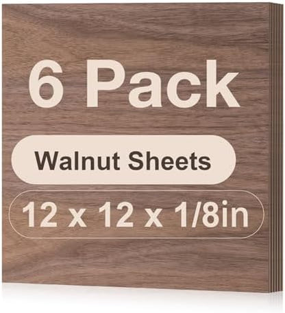 Rowood 6 Pack Walnut Plywood 1/8,12x12x1/8inch,3mm Thick Unfinished Wood for Laser Cutting and Engraving,DIY Ornaments,Wood Burning,Models Drawing by RowoodAssembleArtDecorateLife