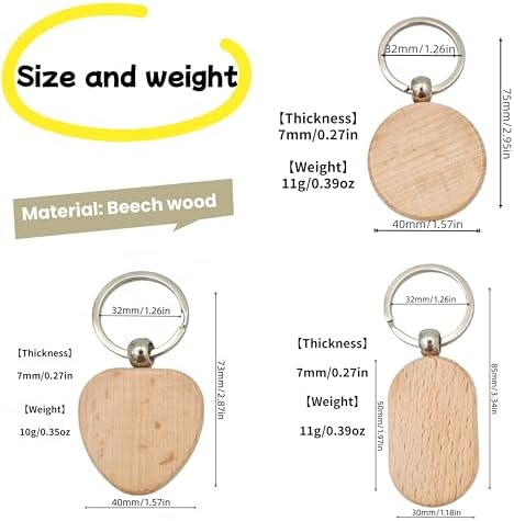 YOZIEMQ 30PCS Wood Engraving Blanks Key Chain，Wood Keychain Blanks，Assorted Unfinished Wooden Key Tag Key Ring for DIY Gift Crafts Christmas Ornaments Laser (30) - Image 5