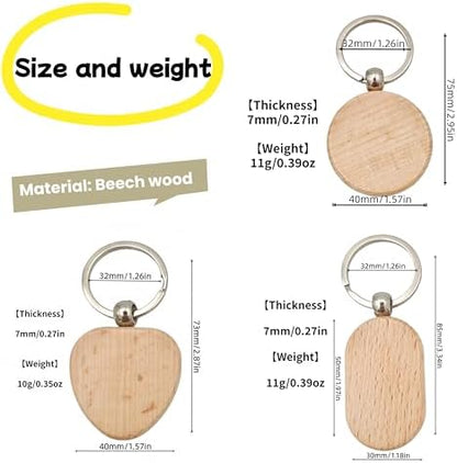 YOZIEMQ 30PCS Wood Engraving Blanks Key Chain，Wood Keychain Blanks，Assorted Unfinished Wooden Key Tag Key Ring for DIY Gift Crafts Christmas Ornaments Laser (30) - Image 5