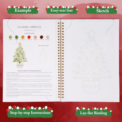 Watercolor Workbook for Beginners,18 Vintage Christmas Water Coloring Book,Relaxing & Easy to Paint Water Coloring Book with 24 Colors-Perfect for Gifting to Creativity & Joy for Adults - Image 5