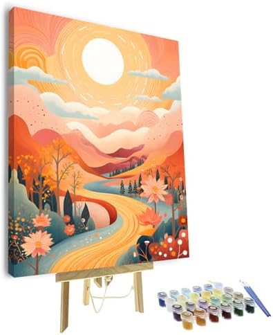 TUMOVO Abstract Framed Paint by Numbers Kit for Adults Beginner, Landscape Adult Paint by Number Acrylic Pigment Drawing, Flower DIY Painting by Numbers on Canvas for Gift Home Wall 16"x20" by TUMOVO