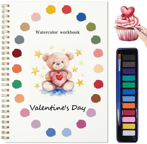 Beginner Watercolor Painting Kit Watercolor Workbook Coloring Book 12 Colors Paint Set with Brush, DIY Valentine's Day Cards Easily Master Beginner Friendly Watercolor Paint Set Valentine's Day Gifts for Adults Teens. (Valentine's Day) by DPWCVMProvideQualityProduce