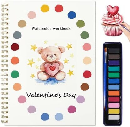 Beginner Watercolor Painting Kit Watercolor Workbook Coloring Book 12 Colors Paint Set with Brush, DIY Valentine's Day Cards Easily Master Beginner Friendly Watercolor Paint Set Valentine's Day Gifts for Adults Teens. (Valentine's Day) by DPWCVMProvideQualityProduce