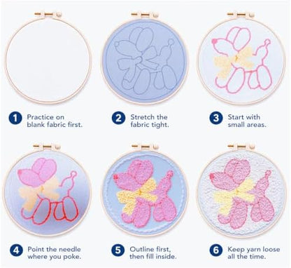 Pink Puppy Punch Needle kit for Beginners Adults, with Embroidery Hoop - Image 5
