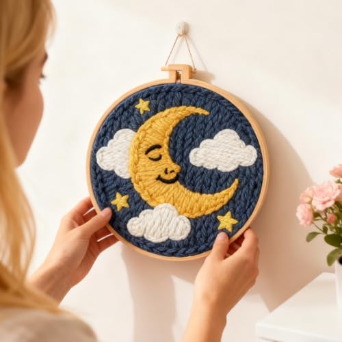 INFUNLY 3 Set Sun Moon Punch Needle Kits for Beginner Adult Star DIY Punch Needle Embroidery Starter Kit for Wall Hanging Evil Eye Needles Stitching Kit with Instruction for DIY Crafts Gift Home Decor - Image 7