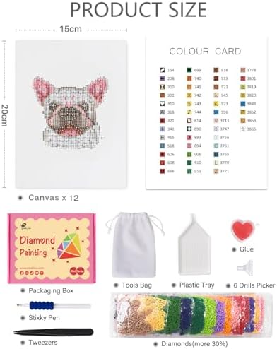 PeakLuv 12 Pcs Dog Small Diamond Art Kits, Puppy Mini Diamond Painting Kits for Adults Beginners, 5D DIY Square Drill Diamond Dots, Quickly Finishable Animal Gem Art for Home Wall Desktop Decor, 6X7in - Image 3