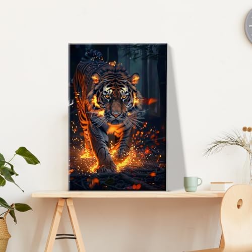 JOOZ Paint by Numbers Kit for Adults with Frame Tiger Paint by Number with Easel Animal Adult Paint by Number Kits on Canvas DIY Paint by Number for Adults for Gift Home Wall Decor 7.87x11.81 Inch - Image 2