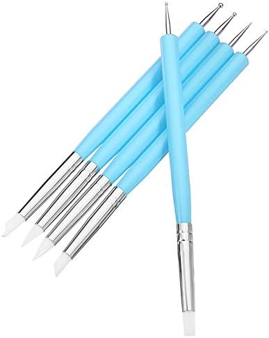 5 pcs/Set Soft Pottery Clay Tool Silicone & Stainless Steel Two Head Sculpting Polymer Modelling Shaper Art Tools Blue by Zuoyou