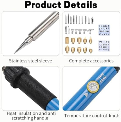 Wood Burning Kit, 30Pcs Wood Burning Tool Adjustable Temperature 200~450 ℃ (392-842℉) Woodburning Pyrography Pen Kit for Adults Beginners - Image 7