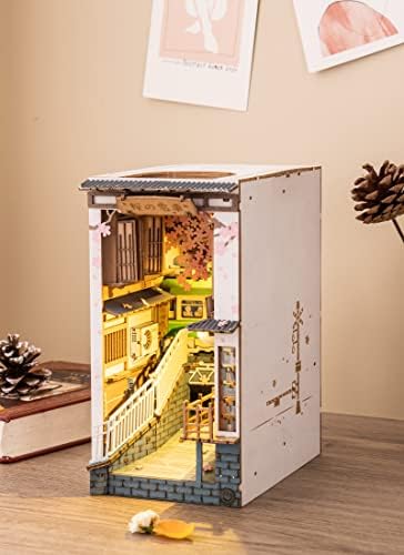 ROBOTIME DIY Book Nook Kit DIY Miniature Dollhouse Booknook Kit 3D Wooden Puzzle with LED Light,Decorative Bookend Bookshelf Insert Decor for Teens and Adults (Sakura Tram) - Image 4