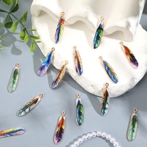 MARFOREVER 40Pcs/20 Pairs Feather Charms for Jewelry Making 10 Style 1.5 in - Image 3