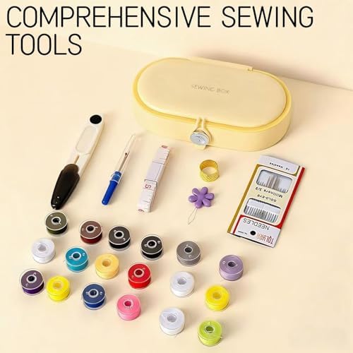 FKOG Yellow Sewing Project Kit, 135 Pcs Family Sewing Supplies Repair Kit Traveler Sewing Kit Sewing Thread Accessories DIY Sewing Supplies Organizer (Yellow) - Image 5
