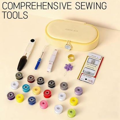 FKOG Yellow Sewing Project Kit, 135 Pcs Family Sewing Supplies Repair Kit Traveler Sewing Kit Sewing Thread Accessories DIY Sewing Supplies Organizer (Yellow) - Image 5