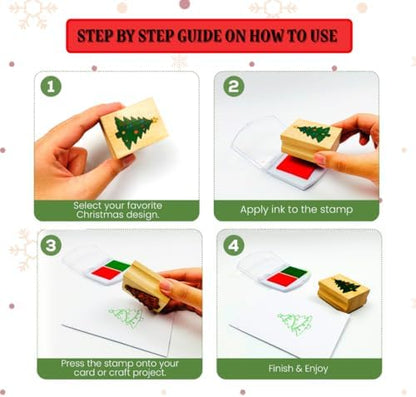 48 Piece Merry Christmas Craft Kit Wooden Stamp Set with Ink Pads Colored Pencils Stickers Cards Envelopes DIY Holiday Card Making Set for Kids Adults Classrooms Festive Family Fun - Image 5