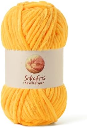 Chenille Yarn for Crocheting Size 5 Bulky Yarn Golden Yellow by Sekafris