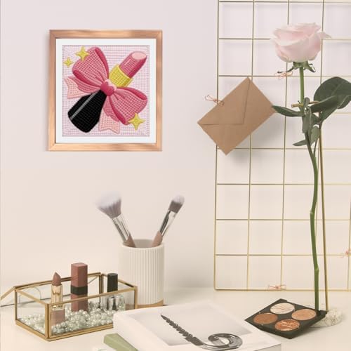 Doodlream Lipstick with Bow Needle Kit for Beginner, 9.4"x 9.4" Makeup Punch Stitching Craft Set, DIY Embroidery Starter with Printed Frame, Instruction, Threader, Yarn, Pinch Needle - Image 6