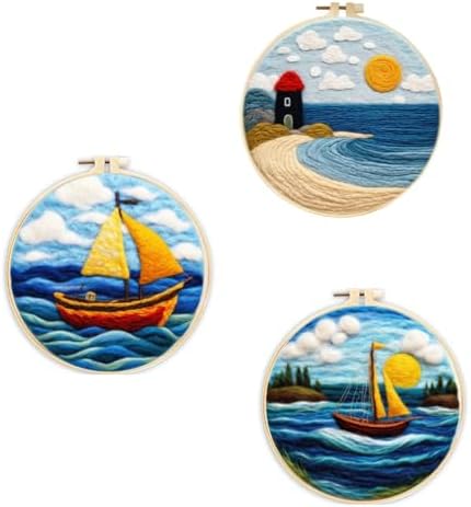 3 Sets Wool Felt Sets Seascape Scenery Needle Felting Kits DIY Handmade Wool Felt Painting Kits Home Decor Needle Felt Starter Sets Gifts with Instructions and Foam Pad for Beginners (White) by Unknown