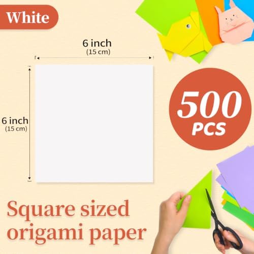 IOOLEEM White Origami Paper, 500 Sheets, 6 Inch Square, Double Sided Colored Paper for DIY Crafts - Image 2