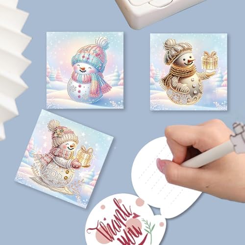 Diamond Art Christmas Cards Kit, 6PCS DIY Diamond Painting Christmas Cards with Envelopes, 5D Diamond Dot Greeting Cards for Adults, Xmas Card for Holiday Crafting Gifts (Colorful Christmas Snowman) - Image 5