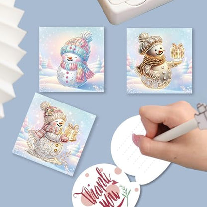 Diamond Art Christmas Cards Kit, 6PCS DIY Diamond Painting Christmas Cards with Envelopes, 5D Diamond Dot Greeting Cards for Adults, Xmas Card for Holiday Crafting Gifts (Colorful Christmas Snowman) - Image 5