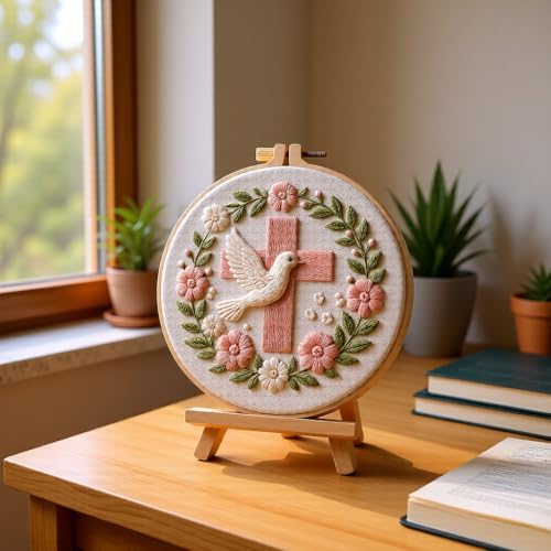 JJFox Embroidery Kit for Beginners and Adults, DIY Hand Embroidery Starter Kit with Cute Pattern, Cross Stitch Needlepoint Set with Hoop, Threads and Instructions (Cross) - Image 7