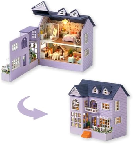DIY Miniature House Kit with Furniture, Opened & Closed Mini Dollhouse by TuKIIE