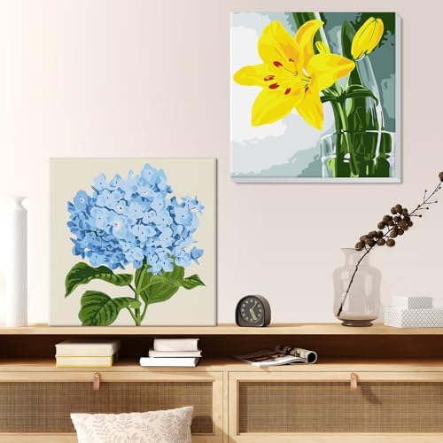 Genius maker Paint by Number for Adults Beginners, 4 Pack DIY Adult Paint by Number Kits on Canvas Framed, Flowers Color by Numbers Acrylic Oil Painting Number Kits Crafts for Home Wall Decor 8x8inch - Image 7