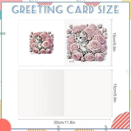 MVVMTOP 6pcs Diamond Painting Greeting Card with envelopes, DIY Cat and Rose Diamond Art Greeting Card for Blessing and Wish Special Shaped Arts Crafts for Christmas Birthday Thanksgiving Day Holiday - Image 2