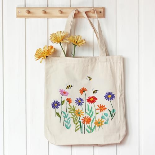 Louise Maelys Bee and Flowers Embroidery Kit for Beginners Canvas Tote Bag - Image 6