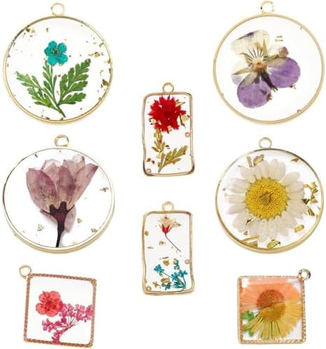 SUNNYCLUE 1 Box 8 Styles Resin Pressed Flower Charms Dried Flowers Charms Transparent Alloy Natural Plant Pendants for Jewelry Making Charms Necklace Keychains Wedding Christmas Women Beginners by SUNNYCLUE
