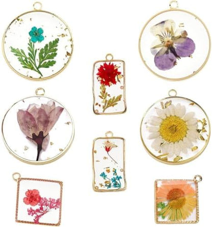 SUNNYCLUE 1 Box 8 Styles Resin Pressed Flower Charms Dried Flowers Charms Transparent Alloy Natural Plant Pendants for Jewelry Making Charms Necklace Keychains Wedding Christmas Women Beginners by SUNNYCLUE