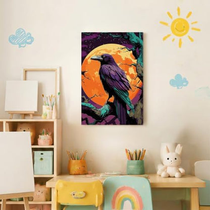 Spandrel Gothic Raven Paint by Number Kits for Adults, Halloween Paint by Number Kits on Canvas, DIY Acrylic Oil Full Moon Painting by Numbers Gitfs for Home Wall Decor, 8x12in - Image 3
