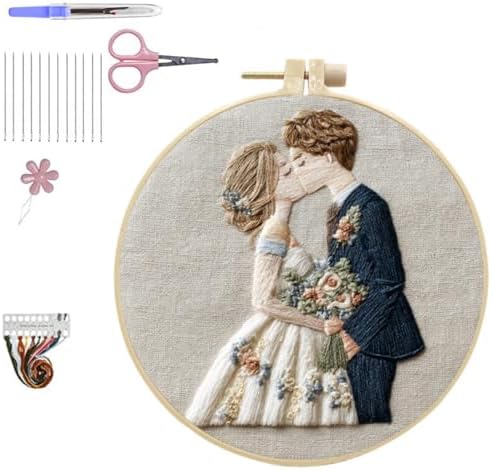 HCANPER Sweet Couple Embroidery Starter Kit, Valentine's Day Gifts，DIY Needle Punch Kit, Punch Needle Kits for Beginners,Include Pre-Printed Fabric,Tools,Embroidery Hoop,Threads. (Two) by Unknown
