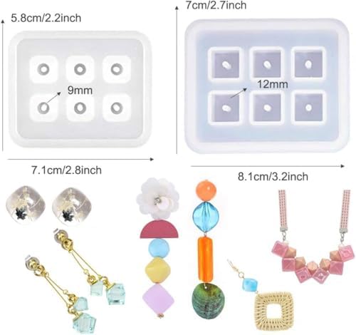 6 Pack Resin Beads Molds with Hole Silicone Resin Epoxy Molds for Cabochon Gemstone Pendant Earrings Jewelry Casting - Image 3