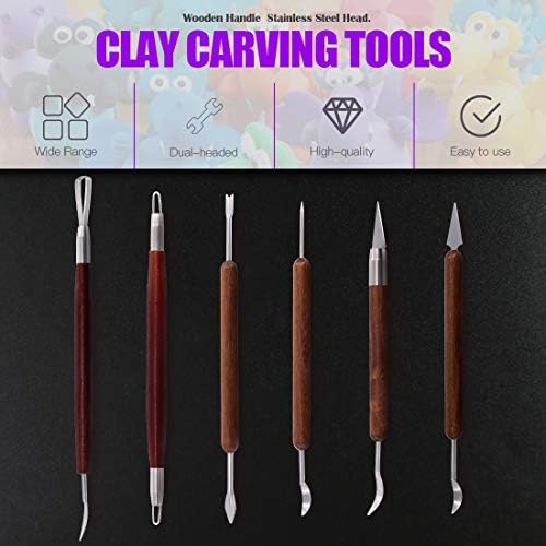 Swpeet 26Pcs Modeling Clay Sculpting Tools Kits, Handle Double-Sided Set, Watercolor Pens, Wooden Dotting Tools, Plastic Ball Rod Stylus Modeling Tools, Clay Roller, Clay Scarper for Clay Sculpture - Image 3
