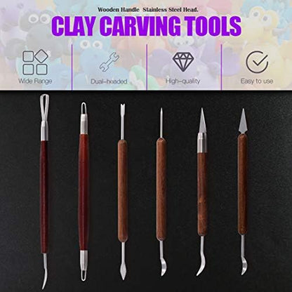 Swpeet 26Pcs Modeling Clay Sculpting Tools Kits, Handle Double-Sided Set, Watercolor Pens, Wooden Dotting Tools, Plastic Ball Rod Stylus Modeling Tools, Clay Roller, Clay Scarper for Clay Sculpture - Image 3