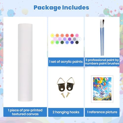 Bunny's Big Balloon Paint by Numbers Kits for Adults, Paint by Number Beginner, Happy Easter Bunny, Canvas Painting by Numbers for Adults, Easy DIY Oil Painting Kits for Gifts Home Decor 16x20 Inch - Image 6