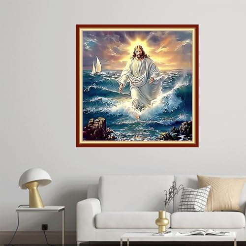 Joyhoor Cross Stitch Kits for Beginners Stamped Cross-Stitch Supplies Needlework preprint Embroidery Kits for Adults DIY Needlepoint Kit Embroidery Patterns 11CT-Jesus on the Sea 18x18 inch - Image 2