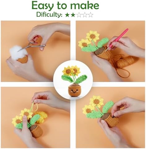 A-URA Sunflower Crochet Kit for Beginners, Knitting Kit for Kids and Adults - Image 7