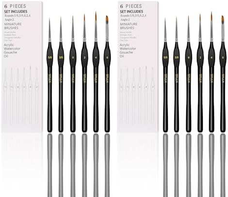 6Pcs Miniature Paint Brushes Set with Triangular Handles - for Acrylics, Oils, Watercolors & Paint by Number, Figurine（2PACK）(Black) by Unknown