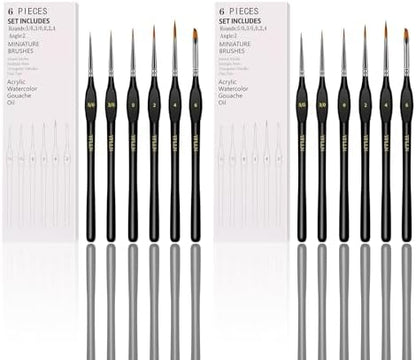 6Pcs Miniature Paint Brushes Set with Triangular Handles - for Acrylics, Oils, Watercolors & Paint by Number, Figurine（2PACK）(Black) by Unknown