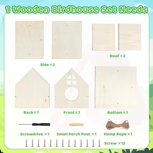 18 Pack Wooden DIY Birdhouse Kit for Kids Adults, Thickened Double-Layer Wood with Screwdrivers, Nails, Ropes, Easy Build & Paint Arts and Crafts Set for Backyard Garden Bird Watching - Image 5