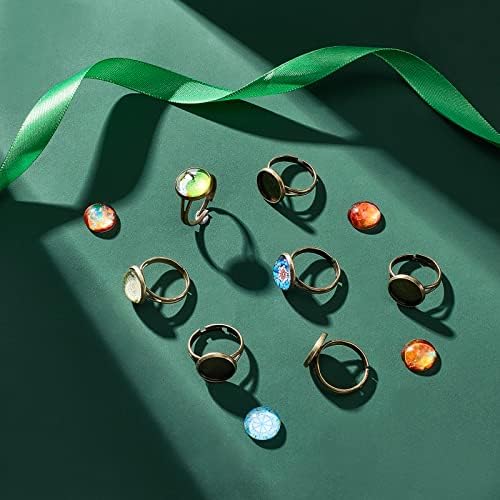 SUNNYCLUE 40Pcs DIY 20 Set Vintage Style Brass Finger Ring Base Adjustable Rings Making Kit Ring Components Blanks Clear Glass Cabochons for Jewelry Making Ring Setting Tray Bezel Antique Bronze - Image 5