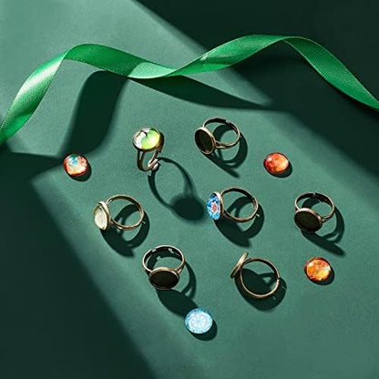 SUNNYCLUE 40Pcs DIY 20 Set Vintage Style Brass Finger Ring Base Adjustable Rings Making Kit Ring Components Blanks Clear Glass Cabochons for Jewelry Making Ring Setting Tray Bezel Antique Bronze - Image 5