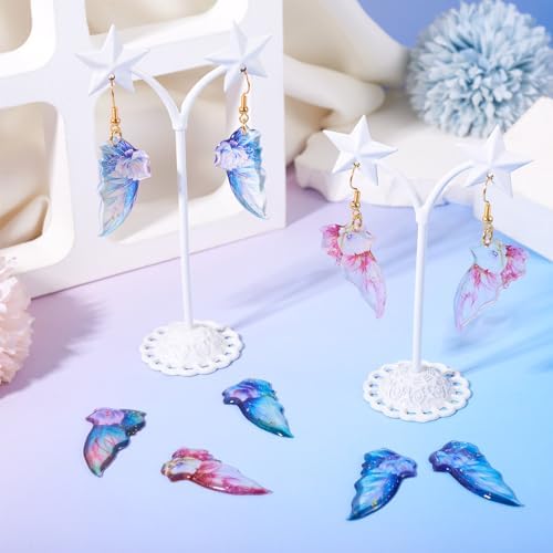 FASHEWELRY 16Pcs Resin Angel Wings Charms Sequins Butterfly Wing Pendants Pastel Pink Blue Fairy Wing Charms with Earring Hooks Jump Rings for Jewelry Making - Image 5