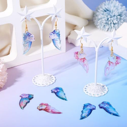 FASHEWELRY 16Pcs Resin Angel Wings Charms Sequins Butterfly Wing Pendants Pastel Pink Blue Fairy Wing Charms with Earring Hooks Jump Rings for Jewelry Making - Image 5