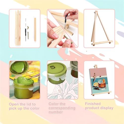 4 Pcs Cocktail Paint by Numbers for Adults with Frame Canvas - Wooden Easel - Image 6