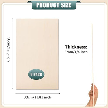 6 Pack 12 x 20 x 1/4 Inch-6mm Thick Basswood Sheets for Crafts Unfinished Plywood Sheets Boards Square Crafts Wood Sheets for DIY Laser Projects, Wood Burning, Engraving, Staining, Architectural Mode - Image 2