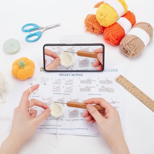 ACRNIGHEET Pumpkin Crochet Starter Kit Halloween Crochet Kit for Adults 6PCS DIY Crochet Kit for Beginners Crochet Knitting Supplies for Beginners with Step-by-Step Instruction and Video Tutorials - Image 5